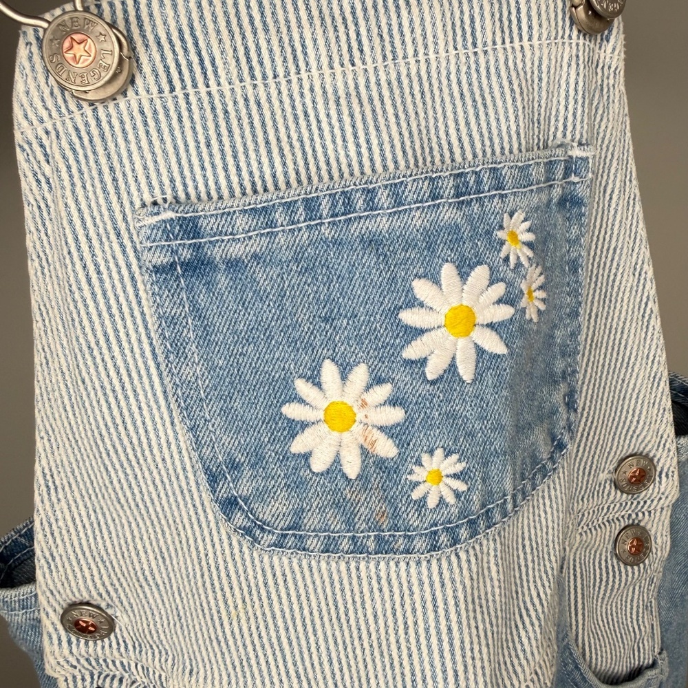 Vintage New Legends Jean Flower Embroidered Shortalls Overalls 6x - Picture 2 of 5